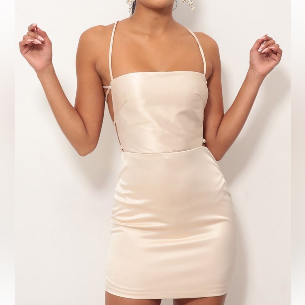 Lace up champagne dress